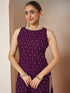 Janasya Women's Purple Chanderi Silk Embellished Gold Printed Straight Kurta Set